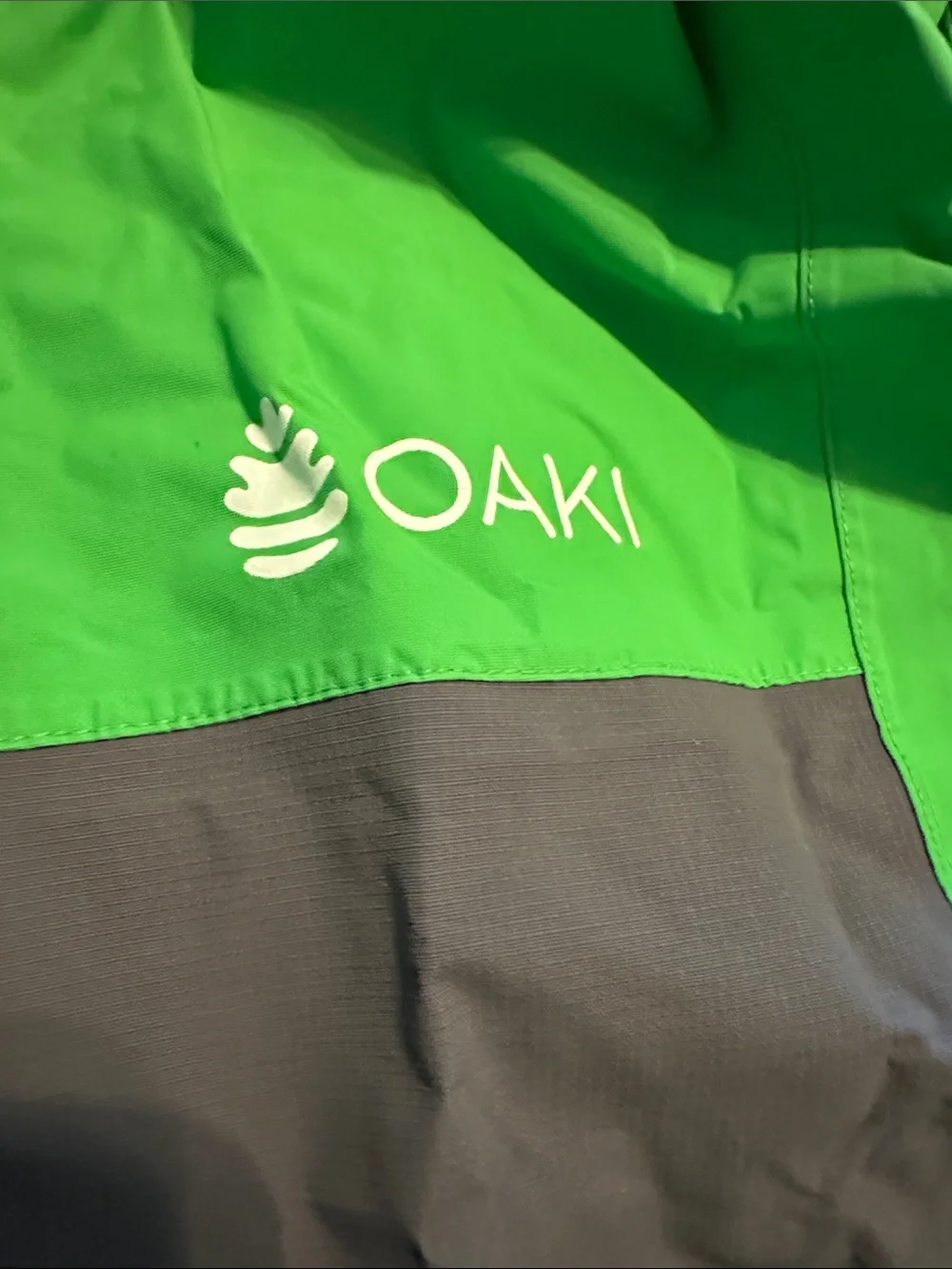 OAKI Green and Light Gray Kids Hooded Waterproof Rain Suit